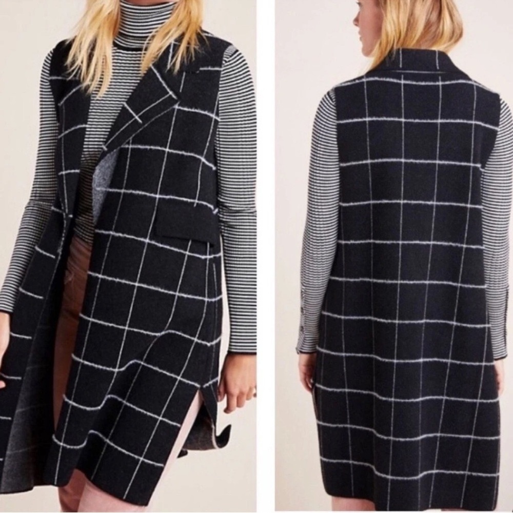 Anthropologie Quinn Windowpane Longline Duster Vest One Size OS